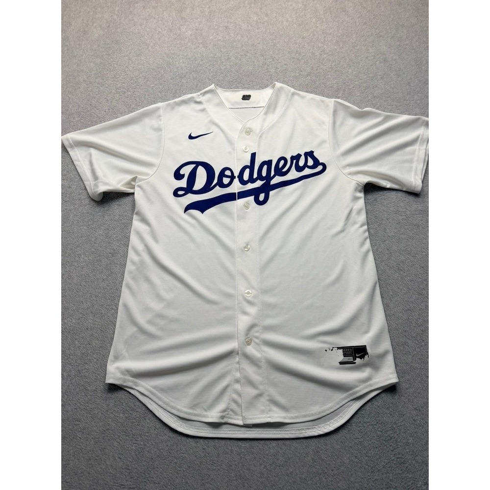 Nike Los Angeles Dodgers MLB Baseball Jersey Mens White Blue Button Up Medium